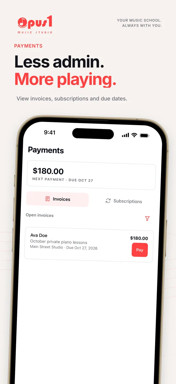 Invoices and payments in the Opus 1 app