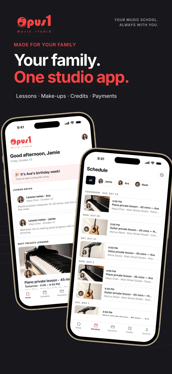 One app for the whole family: home and schedule screens